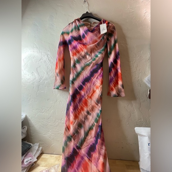 Daska cowl neck chiffon maxi dress in pink abstract stripe Size uk=xs US =0 - Picture 5 of 15